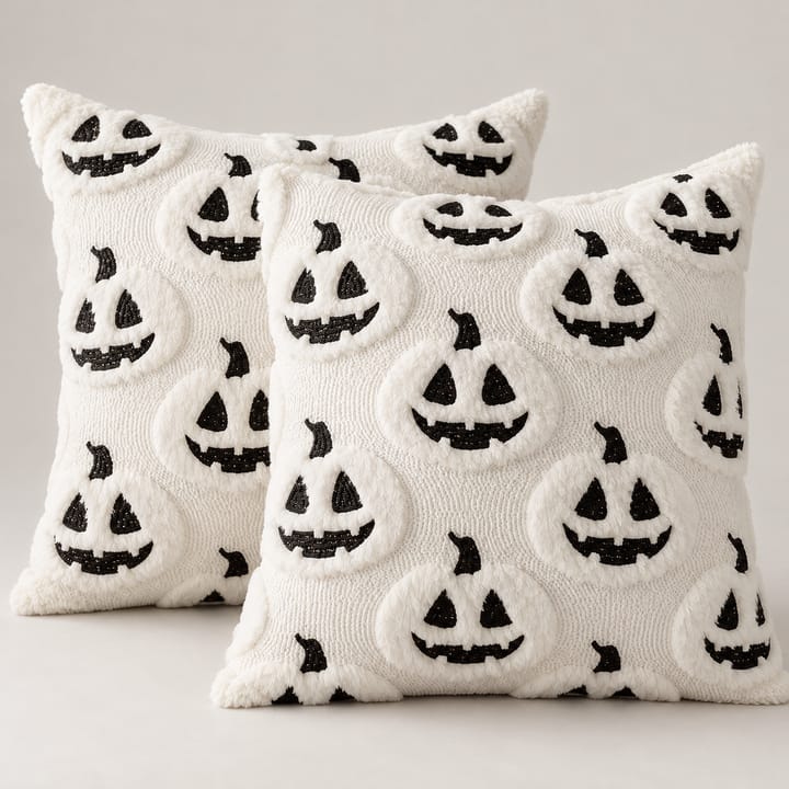 The Embroidered Plush Pumpkin Pillow Cover, White pumpkin face