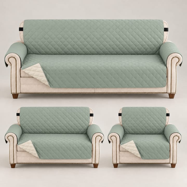 The Quilted Diamond Waterproof Sofa Cover, Sage green