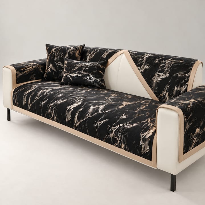 The Marble Print Velvet Sectional Cover, Black