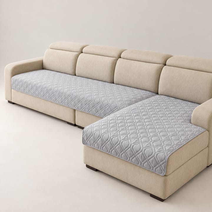 The Quilted Diamond Cushion Sofa Cover, Light gray