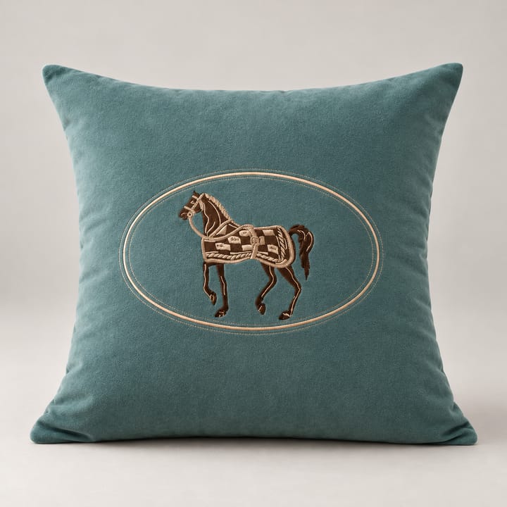 The Embroidered Horse Pillow Cover, Teal