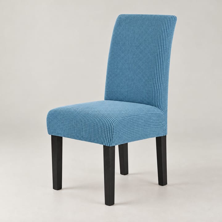The Checked Jacquard Stretch Dining Chair Cover, Denim blue