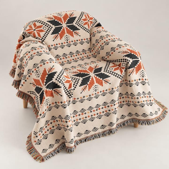 The Aztec Woven Fringe Throw, Orange maple leaves