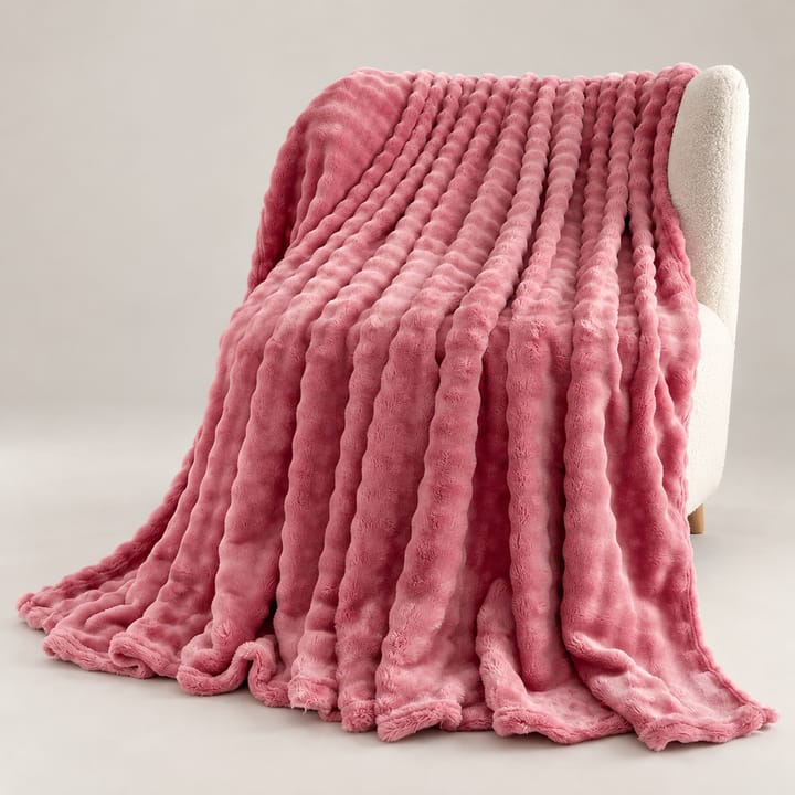 The Wave Stripe Faux Fur Throw, Rose