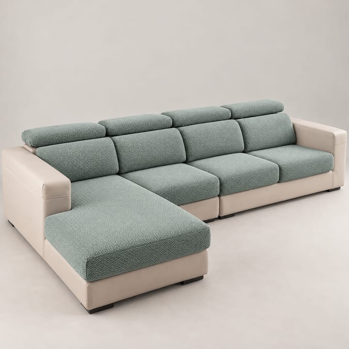 Sage basketweave jacquard covers on the seat and back cushions of a sectional sofa