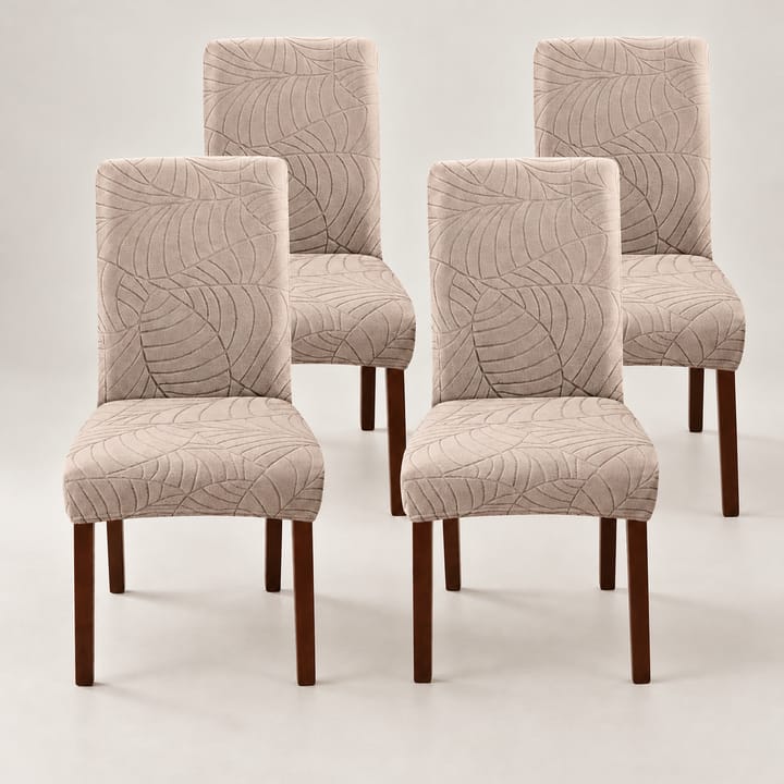 The Leaf Jacquard Dining Chair Cover, Cream, 4 covers