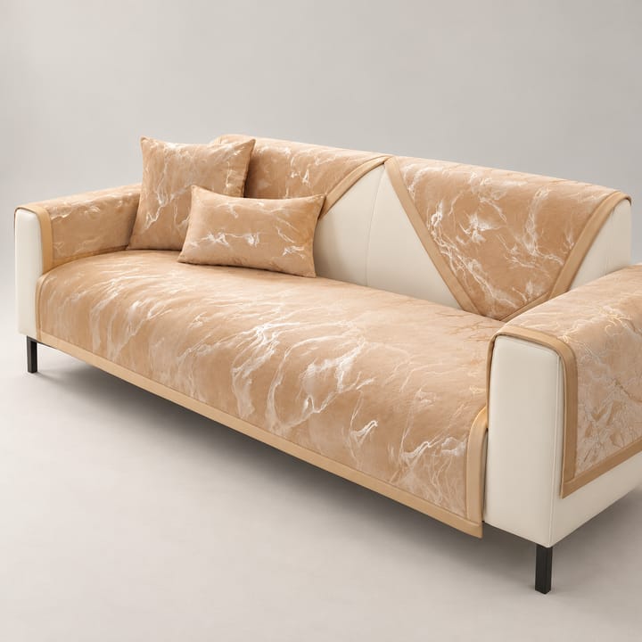 The Marble Print Velvet Sectional Cover, Khaki