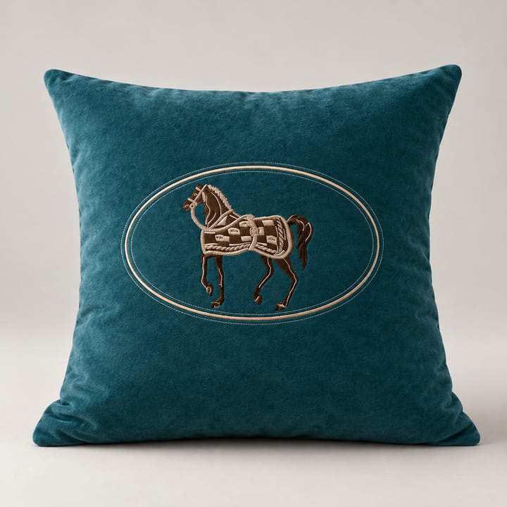 The Embroidered Horse Pillow Cover, Dark teal