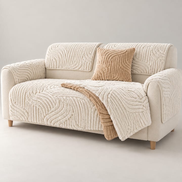 The Striped Velvet Tatting Sofa Cover, Beige