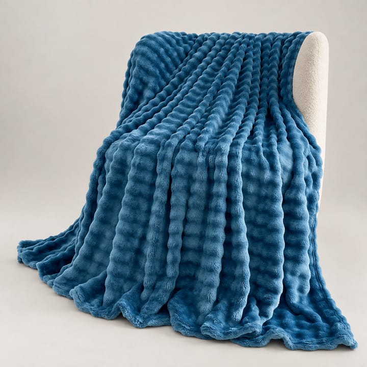 The Wave Stripe Faux Fur Throw, Ocean Blue