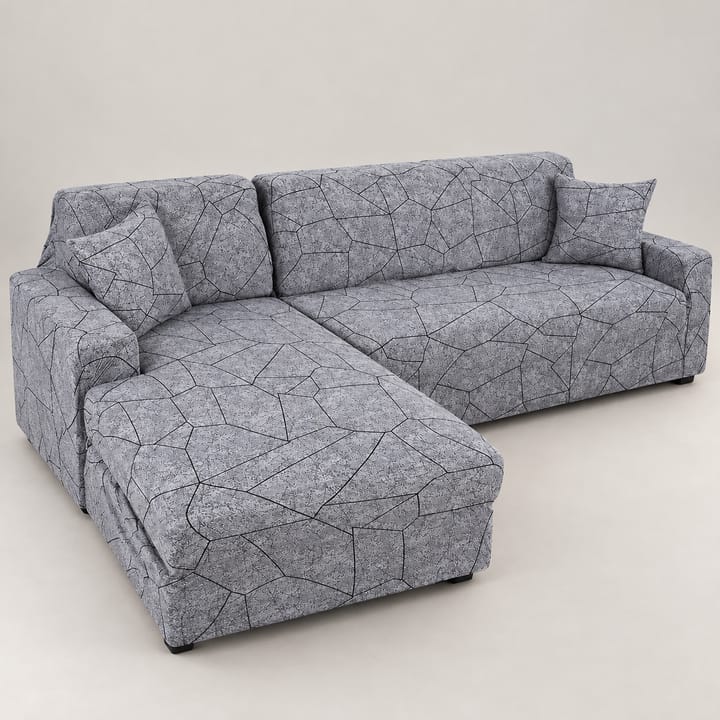 The Printed Stretch Sectional Sofa Cover, Light gray cracked stone