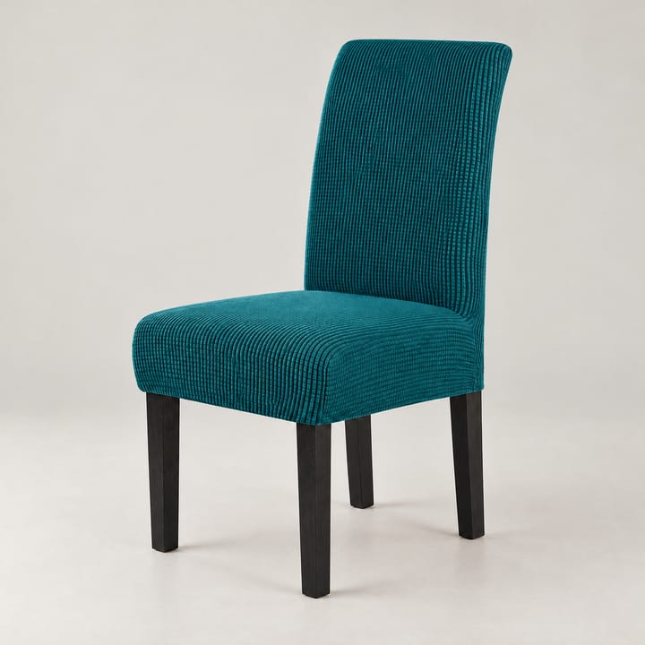 The Checked Jacquard Stretch Dining Chair Cover, Dark cyan