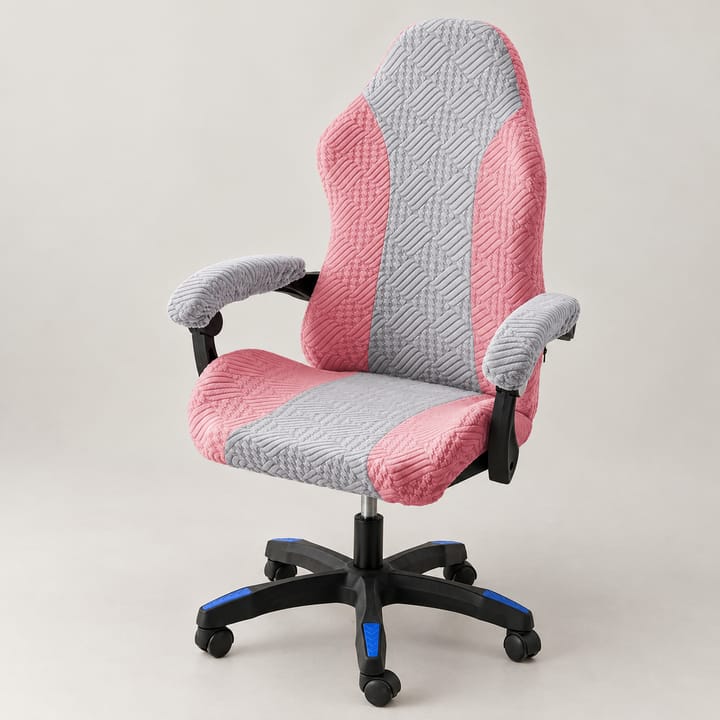 The Spliced Stretch Gaming Chair Cover, Pink and light gray