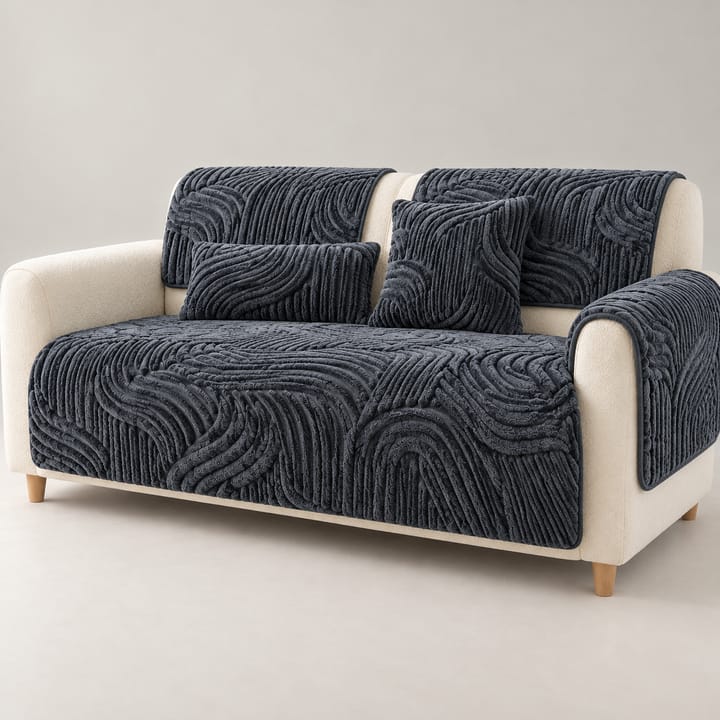 The Striped Velvet Tatting Sofa Cover, Dark gray