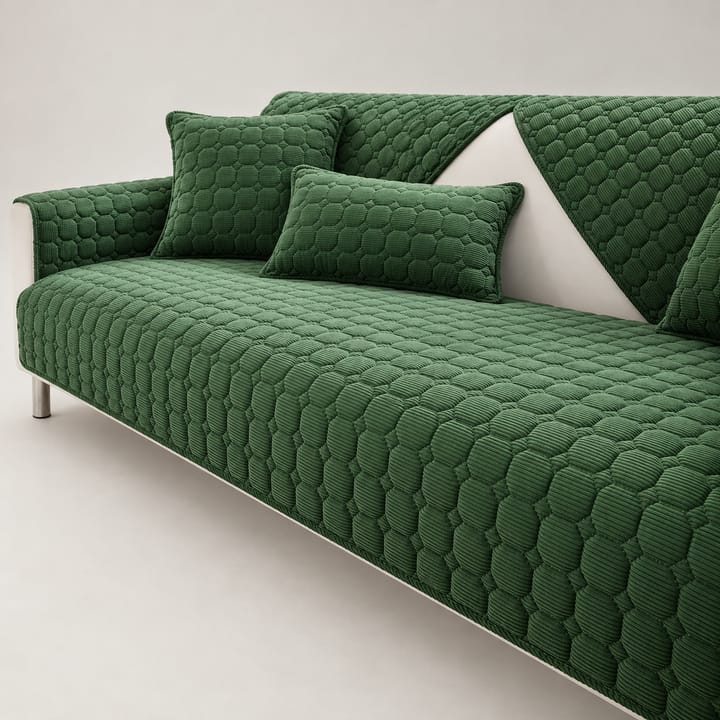 The Quilted Corduroy Plush Sectional Sofa Cover, Army green