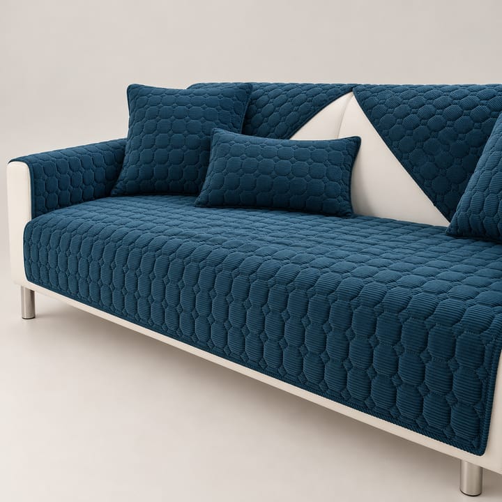 The Quilted Corduroy Plush Sectional Sofa Cover, Dark blue