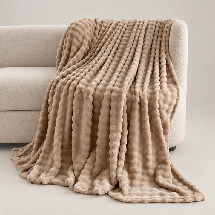 The Wave Stripe Faux Fur Throw, Taupe