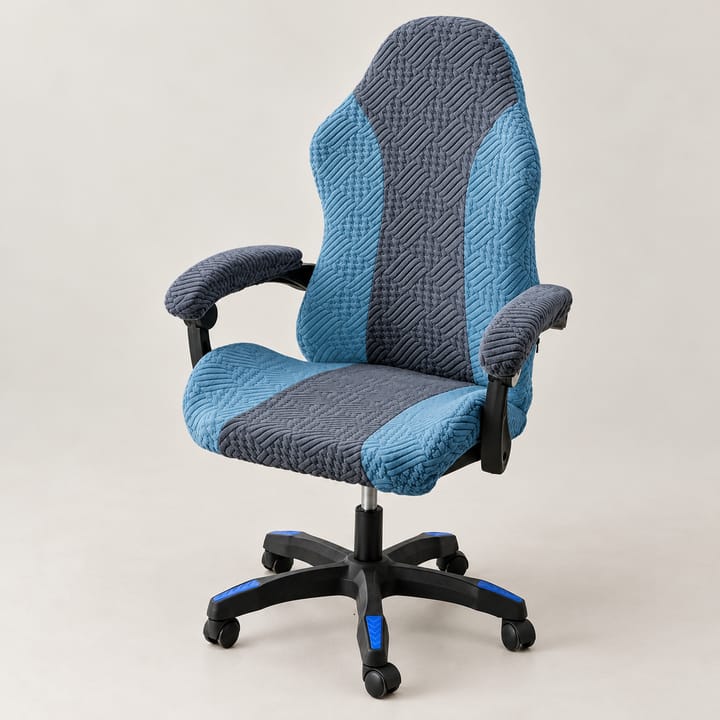 The Spliced Stretch Gaming Chair Cover, Lake blue and dark gray
