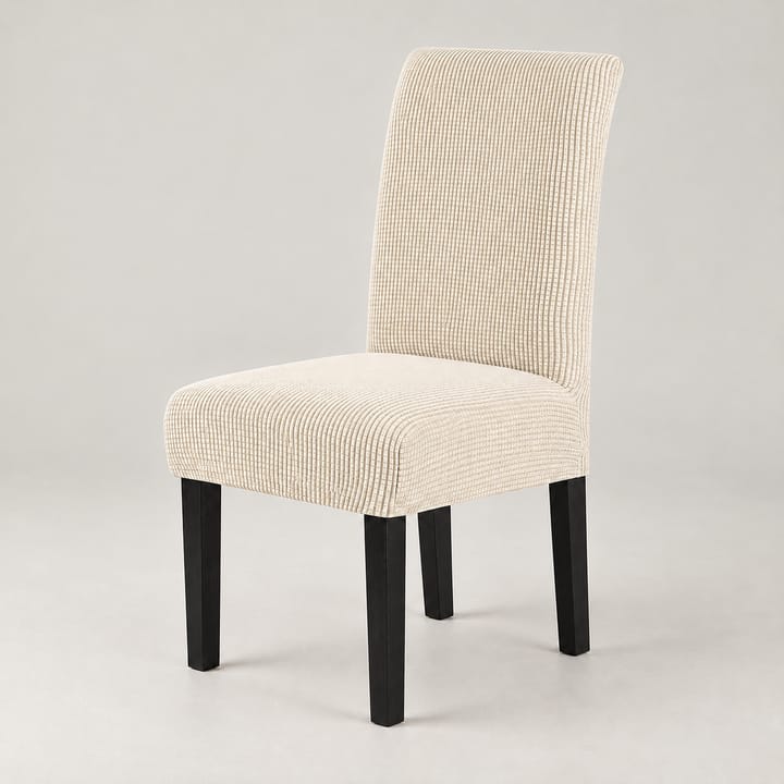 The Checked Jacquard Stretch Dining Chair Cover, Beige