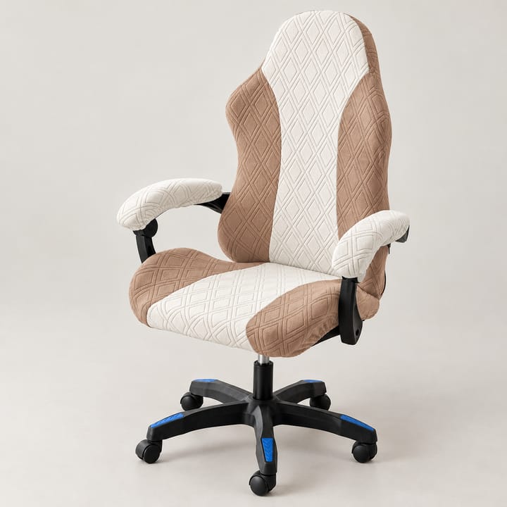 The Spliced Stretch Gaming Chair Cover, Khaki and cream