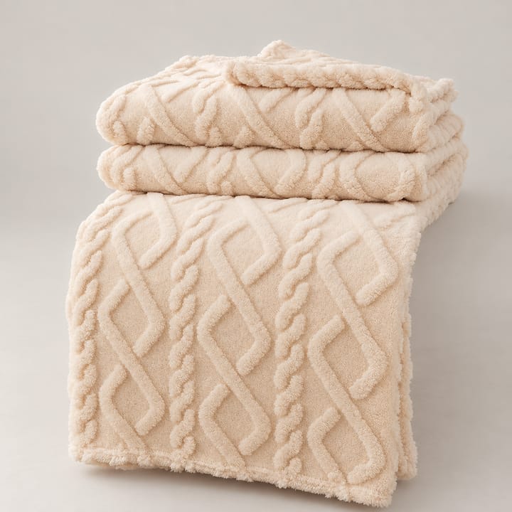 The Cable Jacquard Coral Fleece Throw, Cream