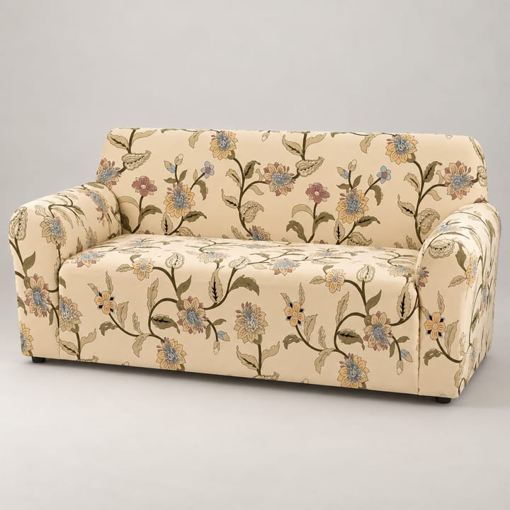 The Printed Jacquard Stretch Couch Cover, Cream floral vine