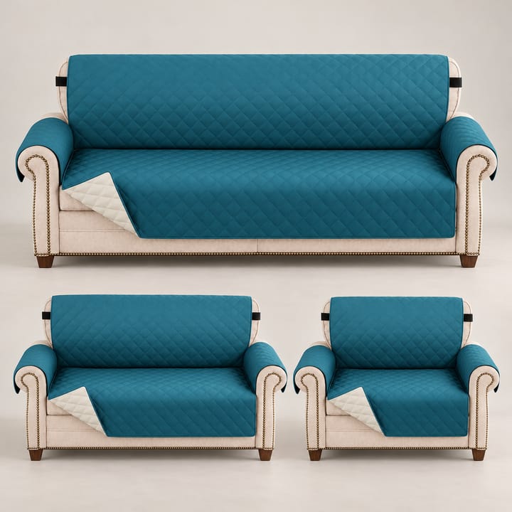 The Quilted Diamond Waterproof Sofa Cover, Teal blue