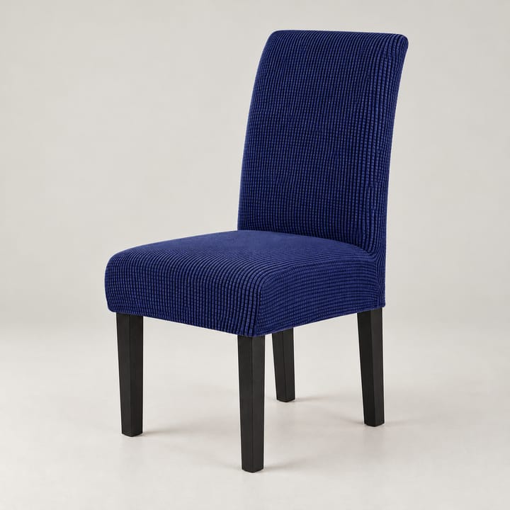 The Checked Jacquard Stretch Dining Chair Cover, Navy