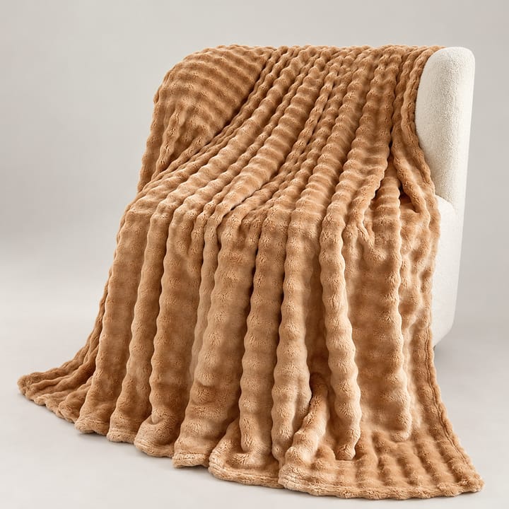 The Wave Stripe Faux Fur Throw, Caramel