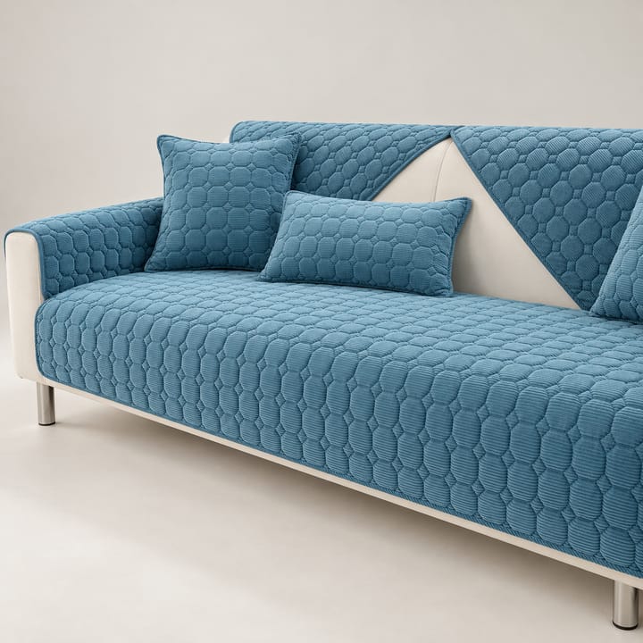 The Quilted Corduroy Plush Sectional Sofa Cover, Blue