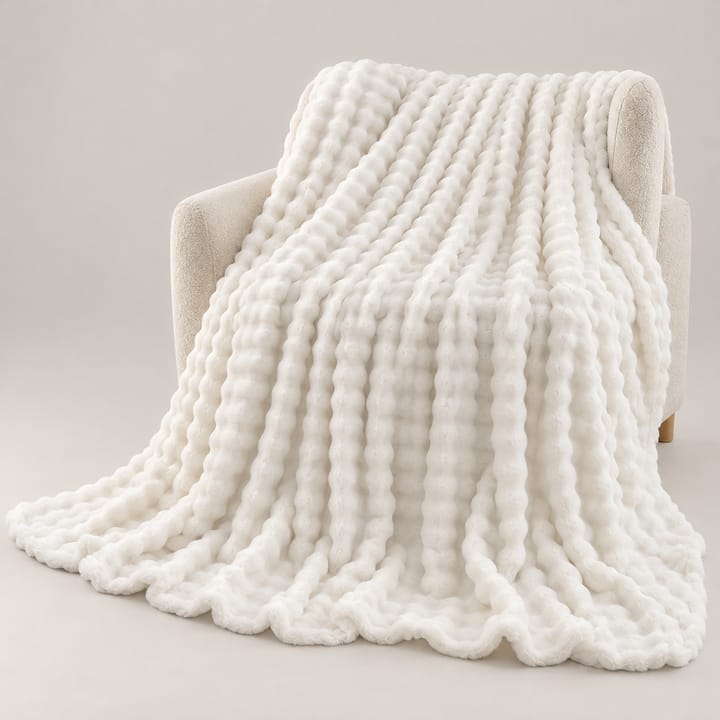 The Wave Stripe Faux Fur Throw, White