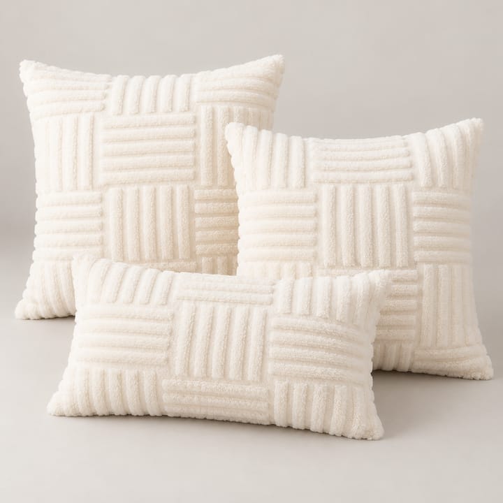 The Ribbed Grid Faux Fur Pillow Cover, Cream white
