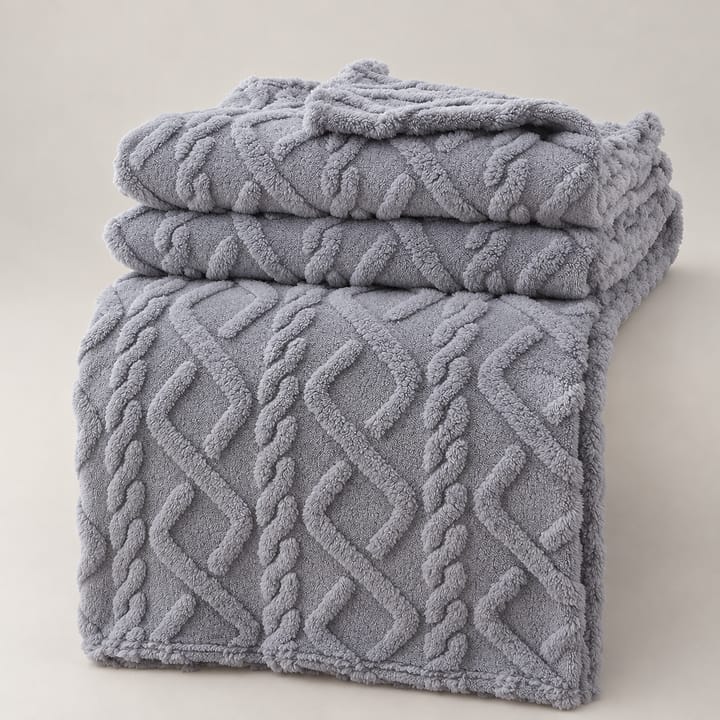 The Cable Jacquard Coral Fleece Throw, Light gray