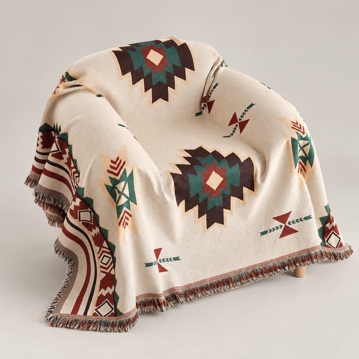 The Aztec Woven Fringe Throw, Beige Aztec