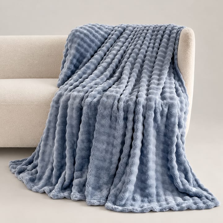 The Wave Stripe Faux Fur Throw, Dusty Blue