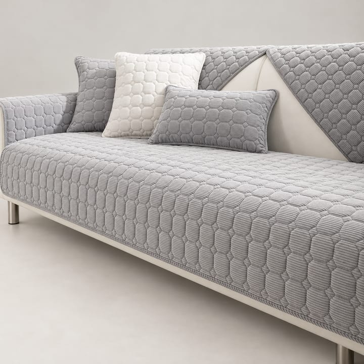 The Quilted Corduroy Plush Sectional Sofa Cover, Light gray