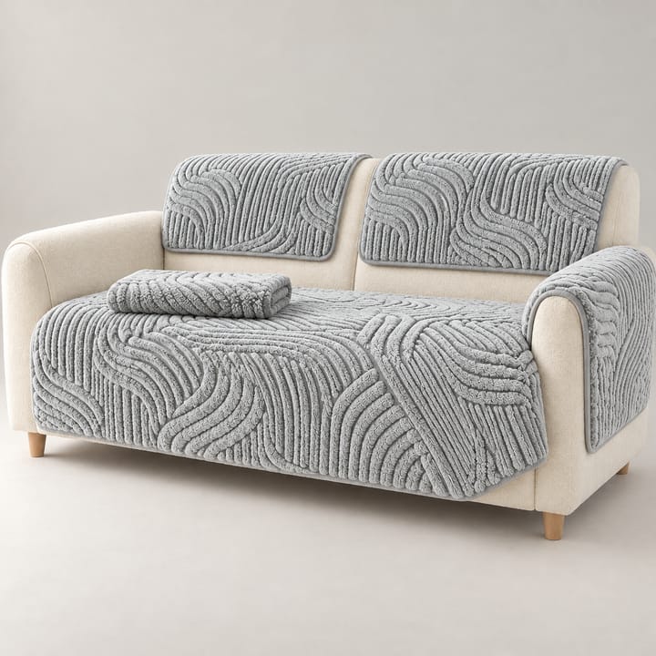 The Striped Velvet Tatting Sofa Cover, Light gray