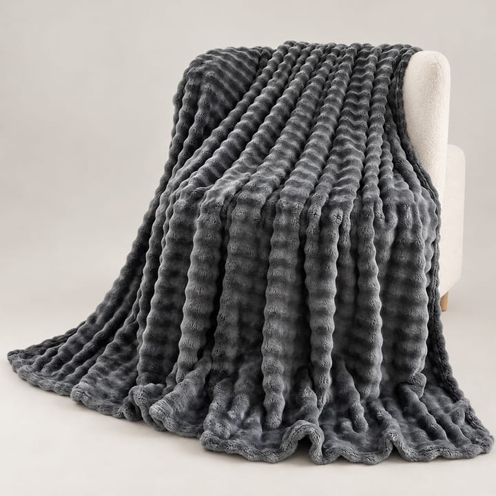 The Wave Stripe Faux Fur Throw, Charcoal
