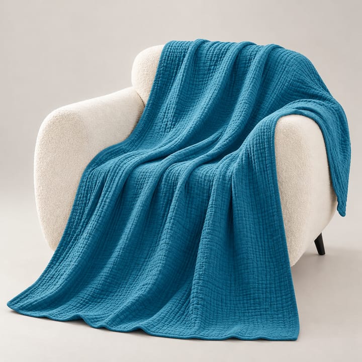The Cotton Muslin Throw, Peacock Blue