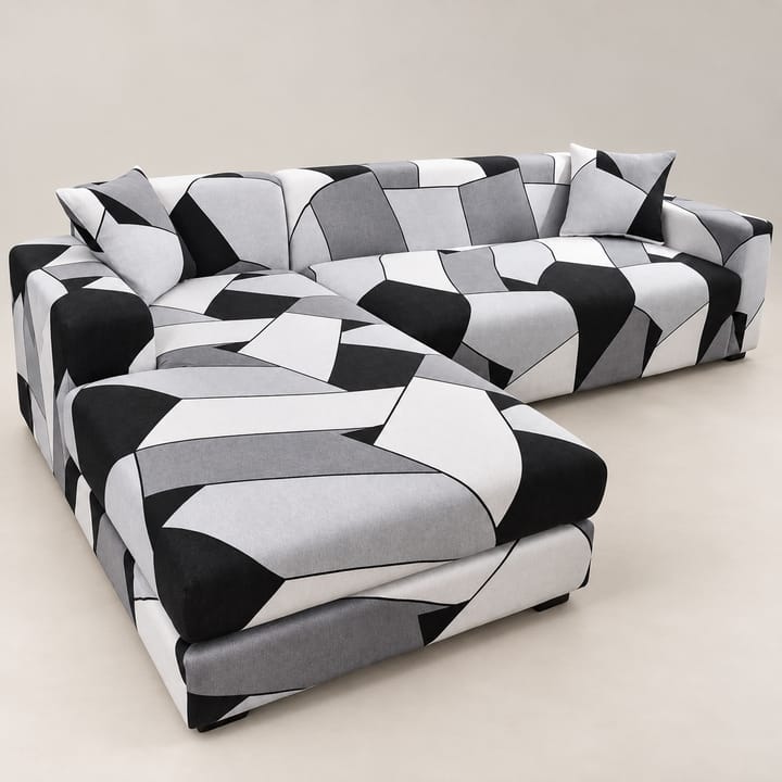 The Printed Stretch Sectional Sofa Cover, Black white and gray geometric