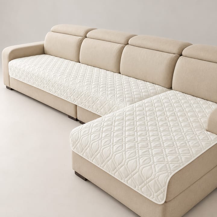 The Quilted Diamond Cushion Sofa Cover, Cream white