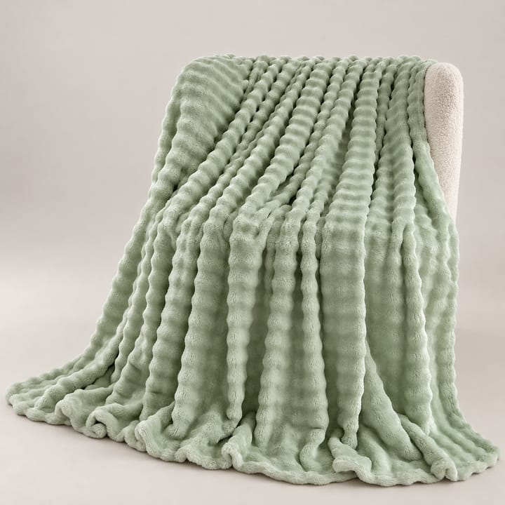 The Wave Stripe Faux Fur Throw, Sage Green