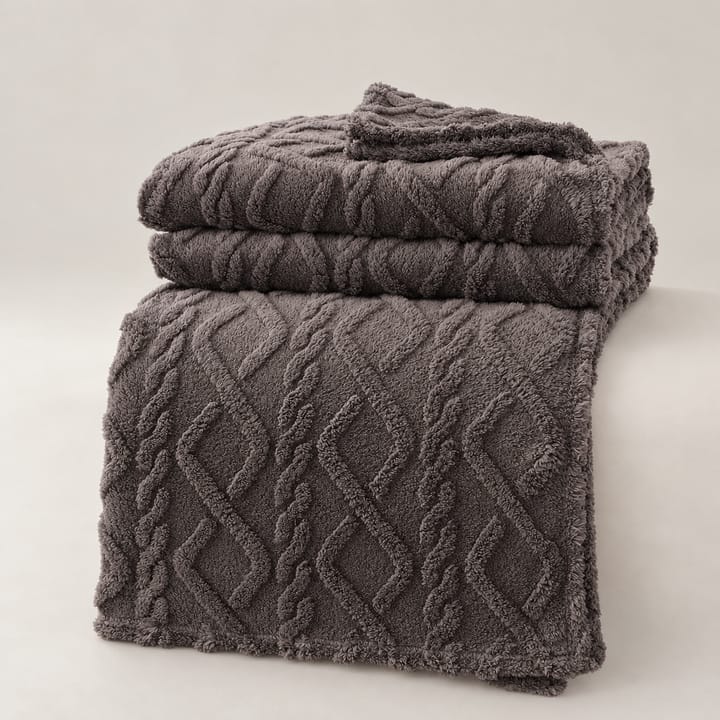 The Cable Jacquard Coral Fleece Throw, Dark gray