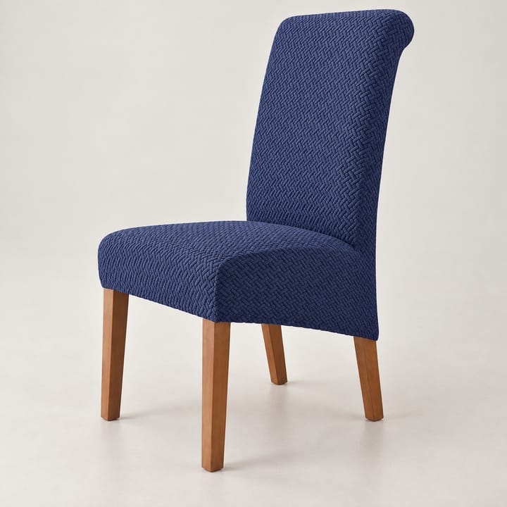 The Basketweave Stretch Dining Chair Cover, Navy blue basketweave